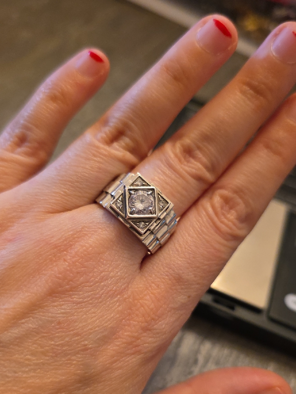 Sterling Silver Size 9 Round CZ Statement Ring - Silver